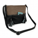 Ефектна дамска чанта за през рамо - тъмно синьо/керемидено кафяво