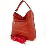 Голяма  чанта с вътршена преграда и детайли от набук - червено-оранжева
