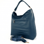 Голяма  чанта с вътршена преграда и детайли от набук - тъмно синя 