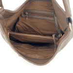 Голяма  чанта с вътршена преграда и детайли от набук - тъмно кафява 