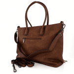 Комфортна дамска чанта с много джобове и преграда - светло кафява