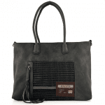 Комфортна дамска чанта с много джобове и преграда - тъмно синя 