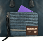Комфортна дамска чанта с много джобове и преграда - тъмно синя 