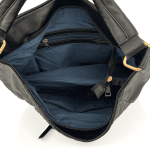 Голяма  чанта с вътршена преграда и детайли от набук - черна 