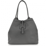 Голяма дамска чанта с променяща се форма от естествена кожа - сива