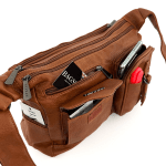 Чанта за през рамо с 2 големи отделения и много джобове - керемидено кафява 