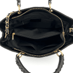 Капитонирана дамска чанта от естествена кожа - черна