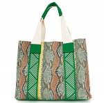 Удобна дамска чанта със змийски принт - зелена 