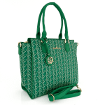 Голяма луксозна дамска чанта с принт - зелена 