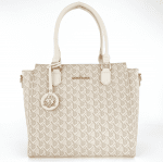 Голяма луксозна дамска чанта с принт - бяла 