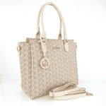 Голяма луксозна дамска чанта с принт - керемидено кафява 