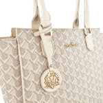 Голяма луксозна дамска чанта с принт - бяла 