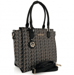 Голяма луксозна дамска чанта с принт - черна 