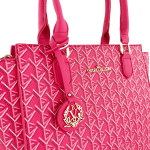 Голяма луксозна дамска чанта с принт - розова 