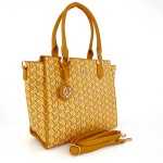 Голяма луксозна дамска чанта с принт - керемидено кафява 