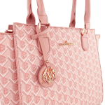 Голяма луксозна дамска чанта с принт - розова 