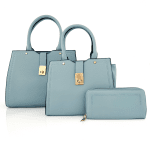 КОМПЛЕКТ - Голяма и малка дамска чанта + портмоне - светло син 