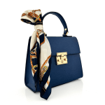 Чанта от естествена кожа с фишу Alessandra - тъмно синя