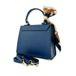 Чанта от естествена кожа с фишу Alessandra - синя