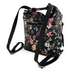 2 в 1 - Дамска чанта и раница с принт на цветя Аrdea - черна 