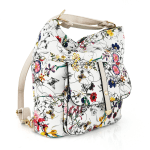 2 в 1 - Дамска чанта и раница с принт на цветя Eliza - бяла