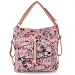 2 в 1 - Дамска чанта и раница с принт на цветя Eliza - розова 