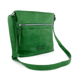 Дамска чанта за през рамо с много джобчета - зелена