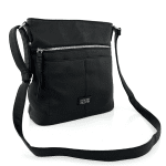 Дамска чанта за през рамо с много джобчета - черна