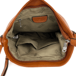 Дамска чанта за през рамо с много джобчета - керемидено кафява