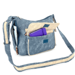 Чанта за през рамо с 2 отделения и много джобчета - синя