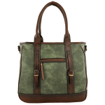 Дамска чанта с опушен ефект и много джобчета - зелена