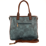 Дамска чанта с опушен ефект и много джобчета - синя