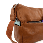 Чанта за през рамо с 2 отделения и много джобчета - светло кафява 