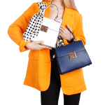Чанта от естествена кожа с фишу Alessandra - оранжева