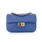 Капитонирана чанта за през рамо от естествена кожа Mila - светло синя 