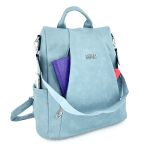 2 в 1 - Раница и чанта със секретно закопчаване - светло синя 