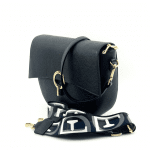 Чанта за през рамо от естествена кожа с 2 дръжки - черна 