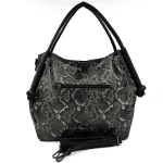 Дамска чанта тип торба със змийски принт - тъмна фуксия 