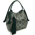 Дамска чанта тип торба със змийски принт - зелена 