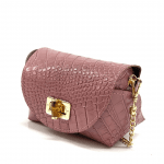 Чанта за през рамо от естествена кожа с бамбукови детайли Sofia - пепел от рози