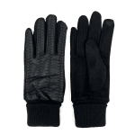 Дамски ръкавици с детайли от естествена кожа - черни