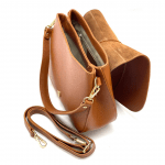 Дамска чанта от естествена кожа с 3 дръжки - керемидено кафява