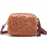 Чанта за през рамо от естествена кожа с плюш - керемидено кафява