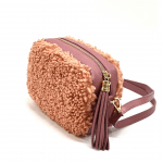 Чанта за през рамо от естествена кожа с плюш - бордо 