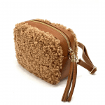 Чанта за през рамо от естествена кожа с плюш - керемидено кафява