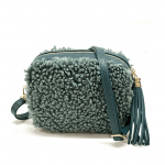 Чанта за през рамо от естествена кожа с плюш - синя