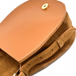 Чанта за през рамо от естествен велур и кожа - светло кафява