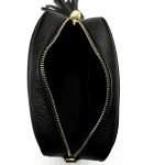 Чанта за през рамо от естествена кожа с плюш - черна 