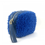 Чанта за през рамо от естествена кожа с плюш - синя