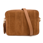 Чанта за през рамо от естествена кожа и велур - бежова